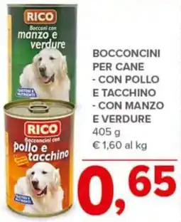Todis RICO Bocconcini per cane -con pollo e tacchino - con manzo e verdure offerta
