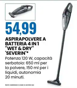 Eurospin Aspirapolvere a batteria 4 in 1 "wet & dry" 'SEVERIN' offerta