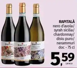 Pam RAPITALÀ nero d'avola/ syrah sicilia/ chardonnay/ disiu puro/ nerammuri doc offerta
