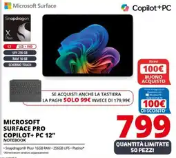 Comet MICROSOFT SURFACE PRO COPILOT+ PC 12" NOTEBOOK offerta