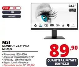 Comet MSI MONITOR 23,8" PRO MP242L offerta