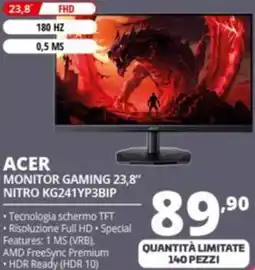 Comet ACER MONITOR GAMING 23,8" NITRO KG241YP3BIP offerta