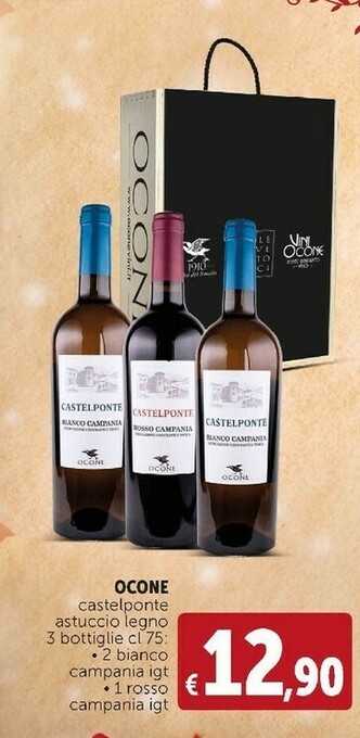 Deco Supermercati Ocone castelponte astuccio legno 3 bottiglie cl 75 2 bianco campania igt/ 1 rosso campania igt offerta