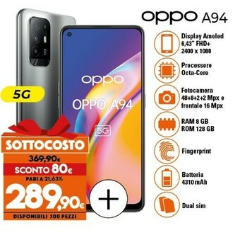 Expert A94 5g a94 16,3 cm (6.43") doppia sim usb tipo-c 8 gb 128 gb 4310 mah nero offerta