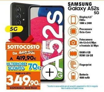 Expert Galaxy a52s 5g 16,5 cm (6.5") doppia sim android 11 usb tipo-c 6 gb 128 gb 4500 mah nero offerta