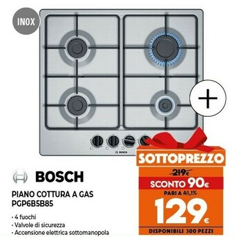 Expert Serie 4 pgp6b5b85 piano cottura acciaio inossidabile da incasso 58 cm gas 4 fornello(i) offerta