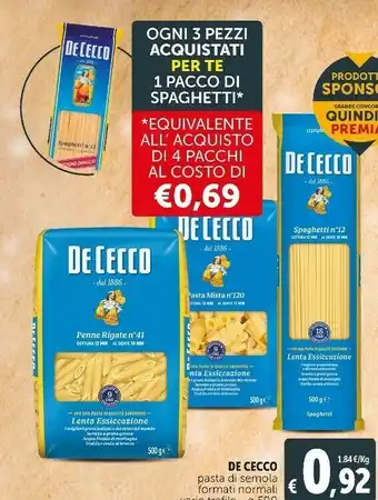 Deco Supermercati De cecco - spaghetti n° 12 kamut 500 g(ml) offerta