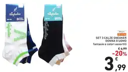 Spazio Conad Set 3 calze sneaker donna o uomo offerta