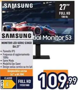 Unieuro SAMSUNG MONITOR LED SERIE S30GD DA 27" offerta