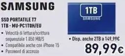 Unieuro SAMSUNG SSD PORTATILE T7 1TB-MU-PC1TOH/EU offerta