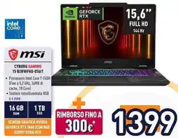 Unieuro msi CYBORG GAMING 15 B2RWFKG-076IT offerta