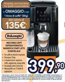 Unieuro DeLonghi MACCHINA CAFFÈ SUPERAUTOMATICA MAGNIFICA START LATTE ECAM220.60.B offerta