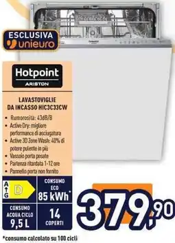 Unieuro LAVASTOVIGLIE DA INCASSO HIC3C33CW offerta