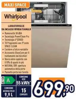 Unieuro Whirlpool LAVASTOVIGLIE DA INCASSO WH8IA15AM6LO offerta