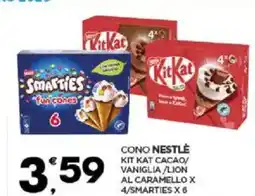 Despar Cono nestlé kit kat cacao/ vaniglia/lion al caramello x 4/smarties x 6 offerta