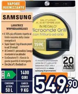 Unieuro SAMSUNG LAVATRICE WW90DG6U85LKU3 offerta