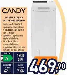 Unieuro CANDY LAVATRICE CARICA DALL'ALTO TCA274TM5S offerta