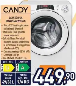 Unieuro CANDY LAVASCIUGA ROW4966DWMC7S offerta
