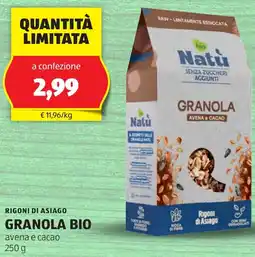 ALDI RIGONI DI ASIAGO granola bio avena e cacao offerta