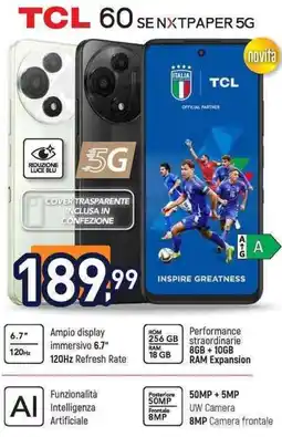 Unieuro TCL 60 SE NXTPAPER 5G offerta