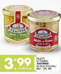 Despar Sicilia Filetti di tonno asdomar in olio d'oliva/ bio offerta