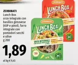 Famila ZERBINATI Lunch box orzo integrale con basilico genovese DOP e pinoli, farro integrale con pomodori secchi e olive offerta