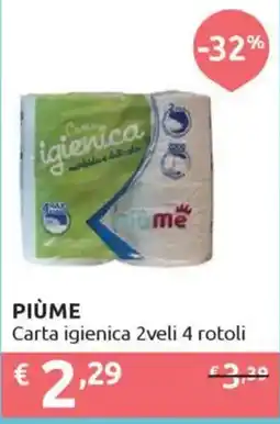Ipersoap PIÙME Carta igienica 2veli 4 rotoli offerta