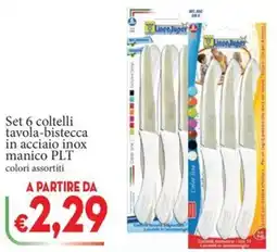 D'Italy Set 6 coltelli tavola-bistecca in acciaio inox manico PLT offerta