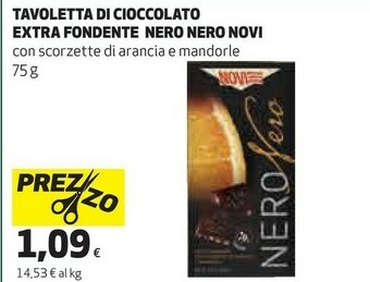 Coop Nero nero extra fondente con scorzette di arancia e mandorle 75 g(ml) offerta