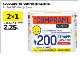 Coop Asciugatutto comprami sempre 2 rotoli 200 strappi offerta