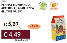 Prezzemolo e Vitale Perfect bio granola arachidi e cacao senza glutine offerta