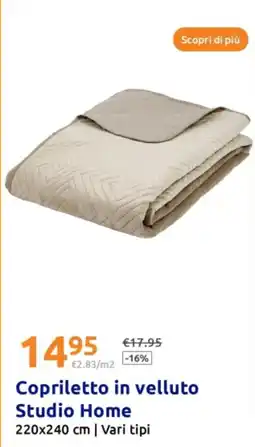Action Copriletto in velluto Studio Home | Vari tipi offerta