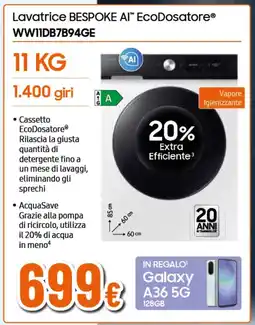 Ipercoop SAMSUNG Lavatrice BESPOKE AI EcoDosatore WW11DB7B94GE offerta