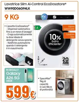 Ipercoop SAMSUNG Lavatrice Slim Ai-Control EcoDosatore WW90DG6G94LK offerta