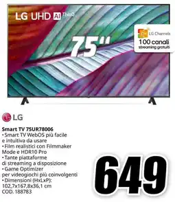 MediaWorld LG Smart TV 75UR78006 offerta