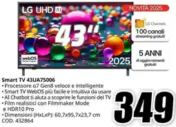 MediaWorld LG Smart TV 43UA75006 offerta
