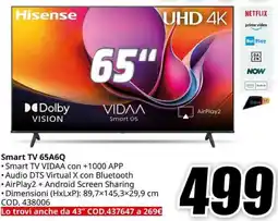 MediaWorld Hisense Smart TV 65A6Q offerta