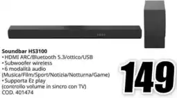 MediaWorld Hisense Soundbar HS3100 offerta