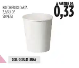 Carico Cash & Carry Biccchieri di carta 2,5/5,5 oz 50 pezzi offerta