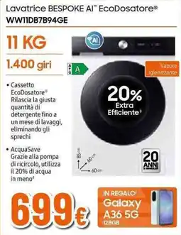 Expert SAMSUNG Lavatrice BESPOKE AI EcoDosatore WW11DB7B94GE offerta