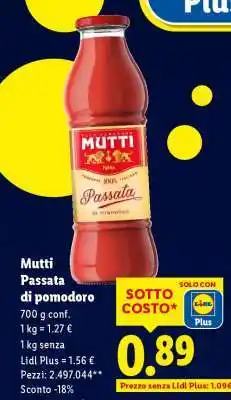 Lidl MUTTI passata di pomodoro offerta