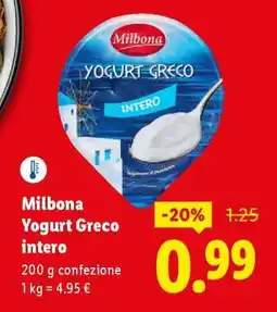 Lidl Milbona Yogurt Greco intero offerta