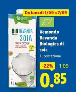 Lidl Vemondo Bevanda biologica di soia offerta