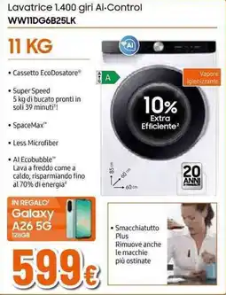 Expert SAMSUNG Lavatrice 1.400 giri Ai-Control WW11DG6B25LK offerta
