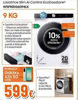 Expert SAMSUNG Lavatrice Slim Ai-Control EcoDosatore WW90DG6G94LK offerta