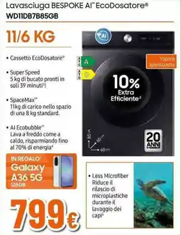 Expert SAMSUNG Lavasciuga BESPOKE AI EcoDosatore WD11DB7B85GB offerta