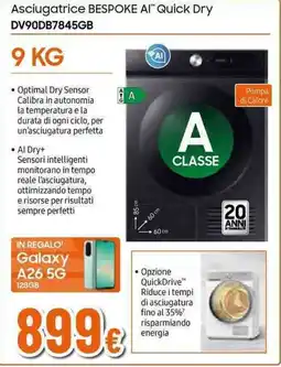 Expert SAMSUNG Asciugatrice BESPOKE AI Quick Dry DV90DB7845GB offerta