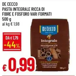 Galassia De cecco pasta integrale ricca di fibre e fosforo vari formati offerta