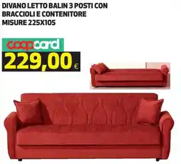 Ipercoop Divano letto balin 3 posti con braccioli e contenitore misure 225x105 offerta