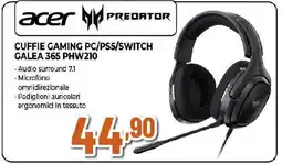 Ipercoop acer PREDATOR CUFFIE GAMING PC/PS5/SWITCH GALEA 365 PHW210 offerta